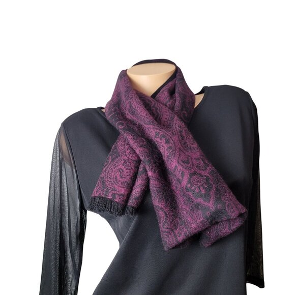 NWT - Saddlebred Purple & Black Paisley Scarf 74" Long 12.25" Wide Frayed Ends P - Picture 10 of 15